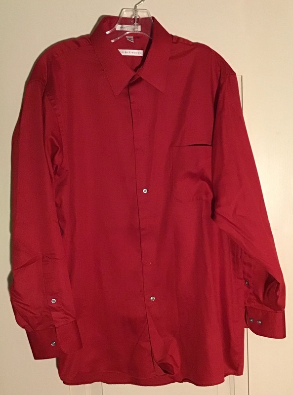 Geoffrey Beene L 16 32/33 DkRed Sateen Wrinkle Free Mens Button Down Dress Shirt