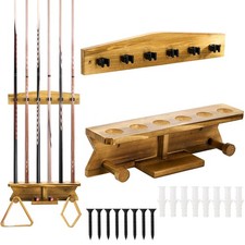 Wall Mount Pool Stick Holder, Wood Billiard Cue Rack for 6 Cues Storage  2 B...