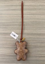 NWT Coach Teddy Bear Puffy Bag Charm in Signature Canvas Brass Tan Caramel CCX44