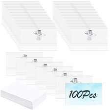100 PCS Name Badges, Name Badges with Crocodile Clip and Safety Pin, Clear Ho...