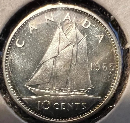 1965 Canada 10 Cents Proof Like .800 Silver Coin