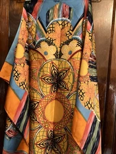 Women’s Print Scarf Sarong Wrap Coverup 72”x36”, Silk Feeling Polyester, Vibrant