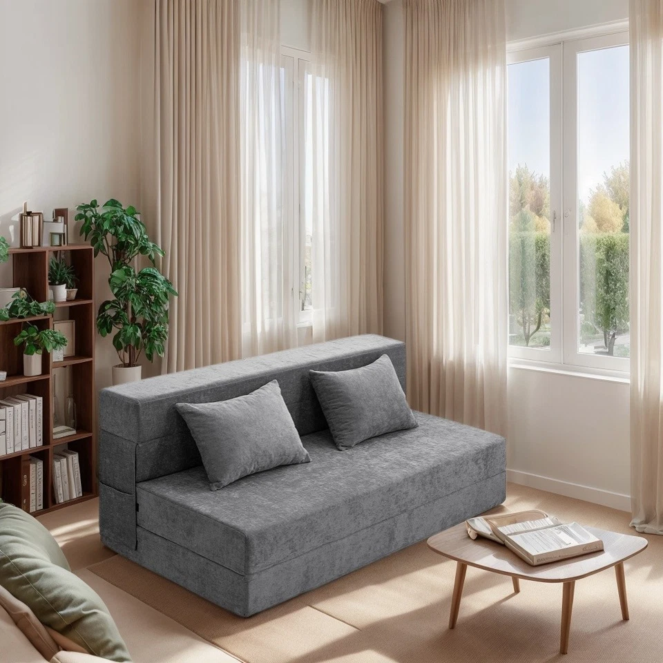 Sofá cama plegable 3 en 1 sofá cama plegable con 2/3 almohadas/cubierta lavable gris Foto 3 de 4