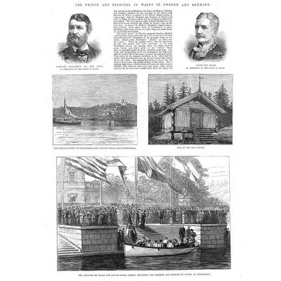 The Prince & Princess of Wales Visit to Sweden & Denmark - Antique Print 1885