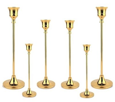 Taper Candle Holder Set of 6, Brass Gold Tall Candlestick Holders