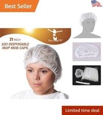 100 Count 21-Inch Disposable Bouffant Caps - White Hair Covers for Professionals