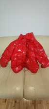 Rote Glänzend Lack Unisex Daunenjacke Gr.L mit Kleine Fehler
