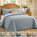 Luxury Bedspread Set Linen-Blend – Breathable Quilt 3-Piece Quilted Coverlet