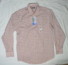 VAN HEUSEN MEN SHIRT 15-15 1/2 34/35 ORANGE GRAY WHITE CHECK REGULAR FIT NWT