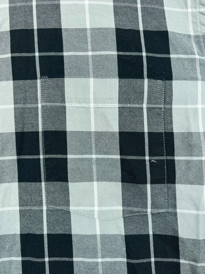 Camisa negra grande MERONA para hombre a cuadros con botones gris manga larga 100 % algodón Foto 3 de 4