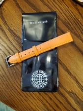Watch Band Strap Orange With White Stitching Flat Leather 16mm silver buckles