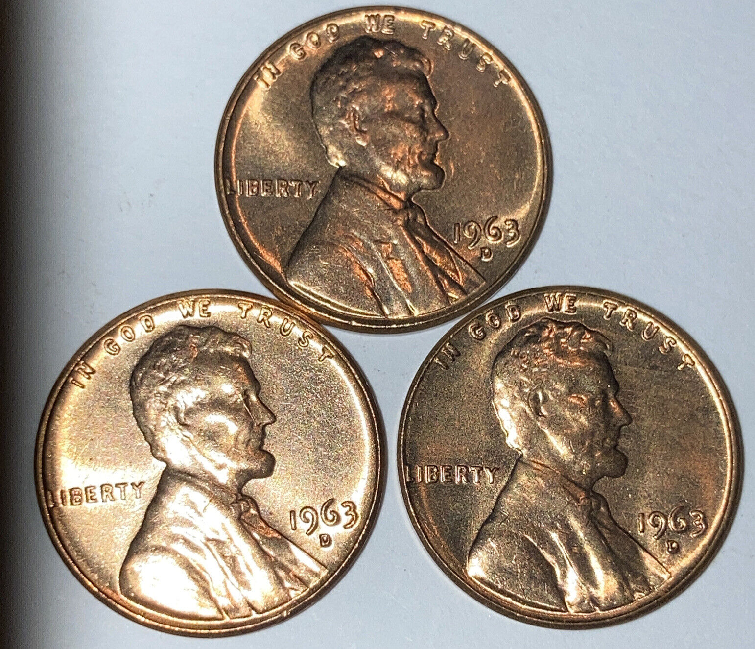 RED BU 1963-D LINCOLN CENTS Denver Mint Uncirculated Pennies Set