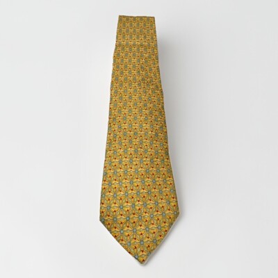 FERRAGAMO Tie Yellow Star Flower Geometric 59L 3.75W ITALY NWOT Retail-$239