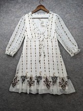 Guess Dress Womens Large Beige Sheer Tie Belt Tassels Ruffle A-Line Boho Chic