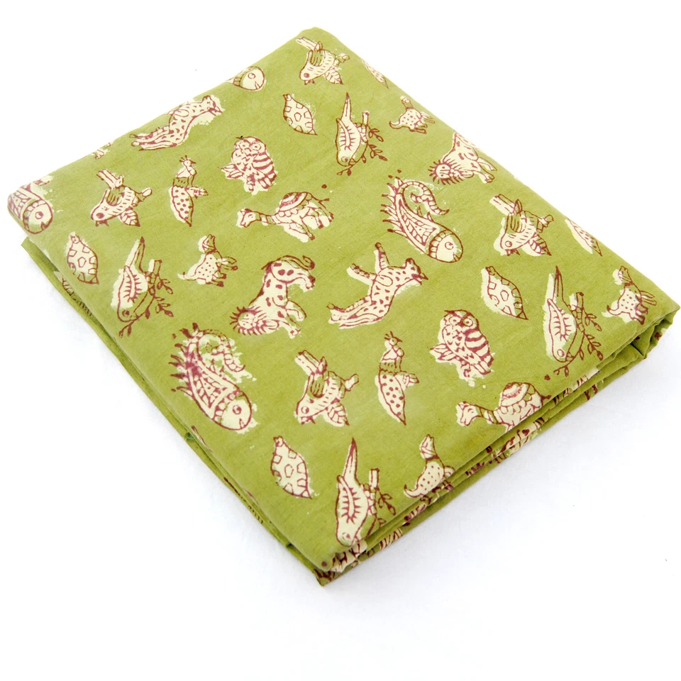 Material artesanal de tela 100 % algodón estampado animal bloque mano indio AB Foto 3 de 4