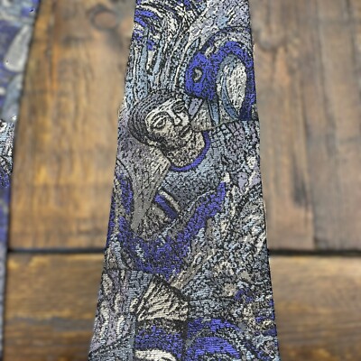 Seba Stani 100% Silk Art Deco Impressionists Made in Italy Blue Silver