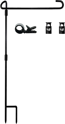 Garden Flag Stand-Holder-Pole with Flag Stopper and Clip Waterproof Powder-Coate