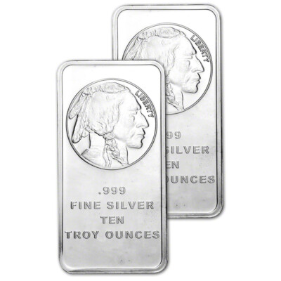 TWO 10 oz. SilverTowne Silver Bar - Buffalo Design - 999 Fine | eBay