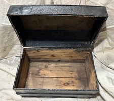 antique steamer trunk 24x14x17 Hump Back Wood And Metal Painted Black