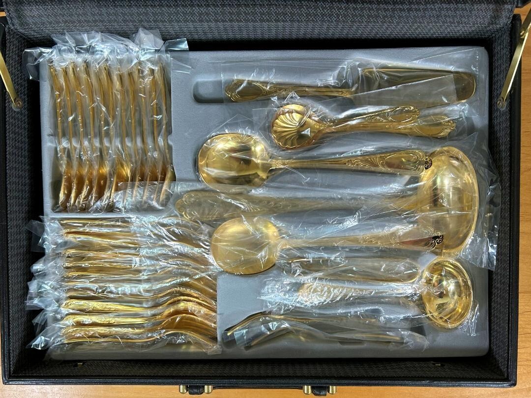 Cutlery set 70 pieces Solingen gold plated 23/24K Rococo Plant