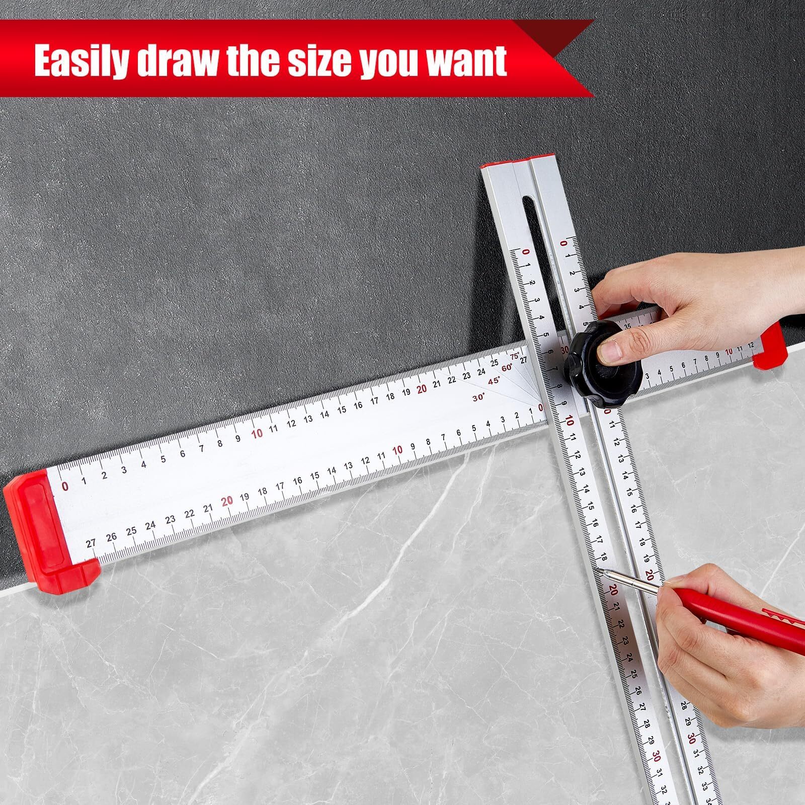 Adjustable Drywall T-Square Tool 48 Inch Aluminum Sliding Head Dual Scale