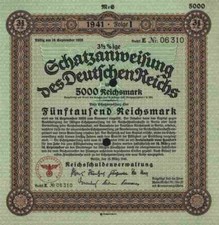 DEUTSCHES Reich Sch&auml;tze M&auml;rz 1941 Berlin Reichsadler 5.000 RM Schultzenstein C