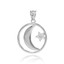 thumbnail 2 - 14k White Gold Crescent Moon with Diamond Star Islamic Pendant Necklace
