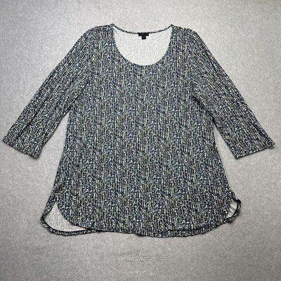 J Jill Wearever Tunic Large Blue Green Geometric Modern Boho Effortless Chic