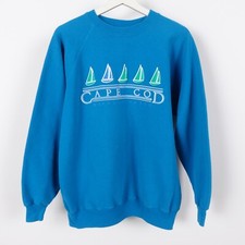 Vintage 80s Cape Cod Sailboat Crewneck Sweatshirt Puff Print Size Large Raglan