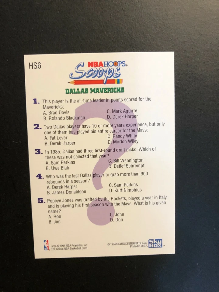 A 1994 DEREK HARPER SkyBox Basketball Card # 6 Made in USA - Image 3 of 4