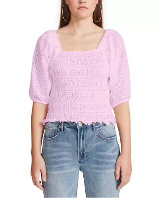 Steve Madden Women's Cropped Shirt Smock Pink Eyelet Top Size Large BB  Dakota