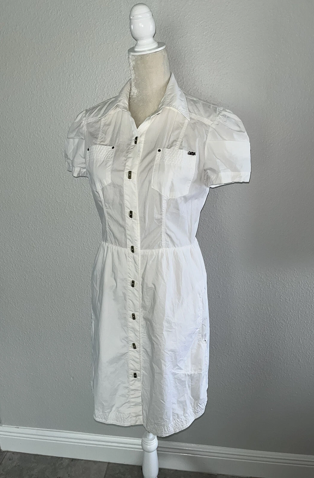 VALENTINO Abito camicia Maria Valentina cotone bianco manica corta bottoni linea A elegante XS