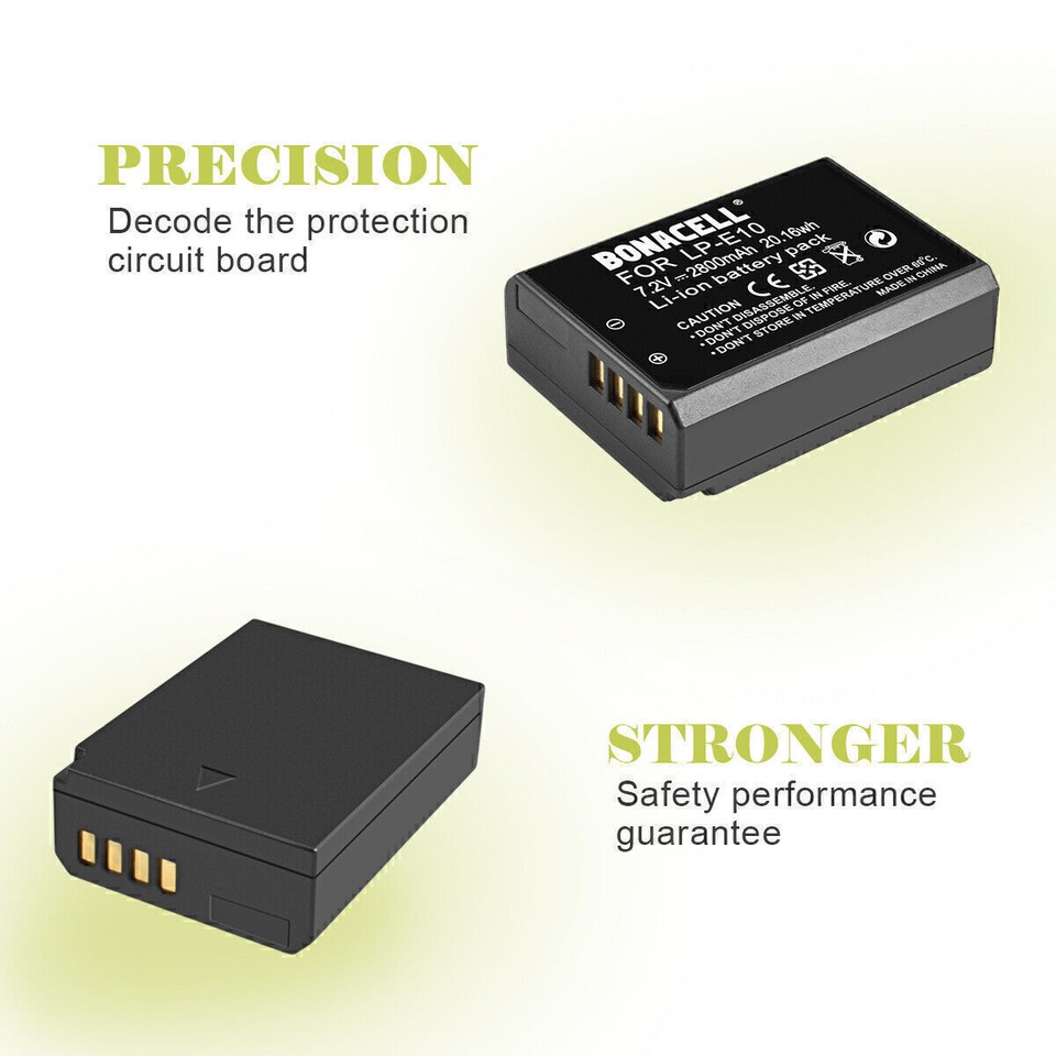 2× 2800mAh LPE10 Battery + USB LCD Dual Charger For Canon LCE10 & EOS