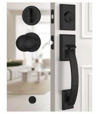 Black Front Door Handle and Deadbolt Set Matt...