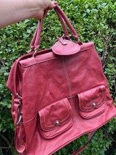 Preloved 'tommy & Kate' Super Large Red Full Grain Leather Bag 13" X 17" X 9"