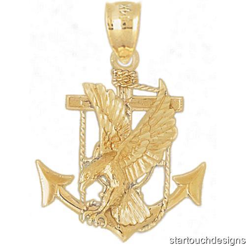 New 14k Yellow Gold Mariners Anchor Eagle Pendant eBay