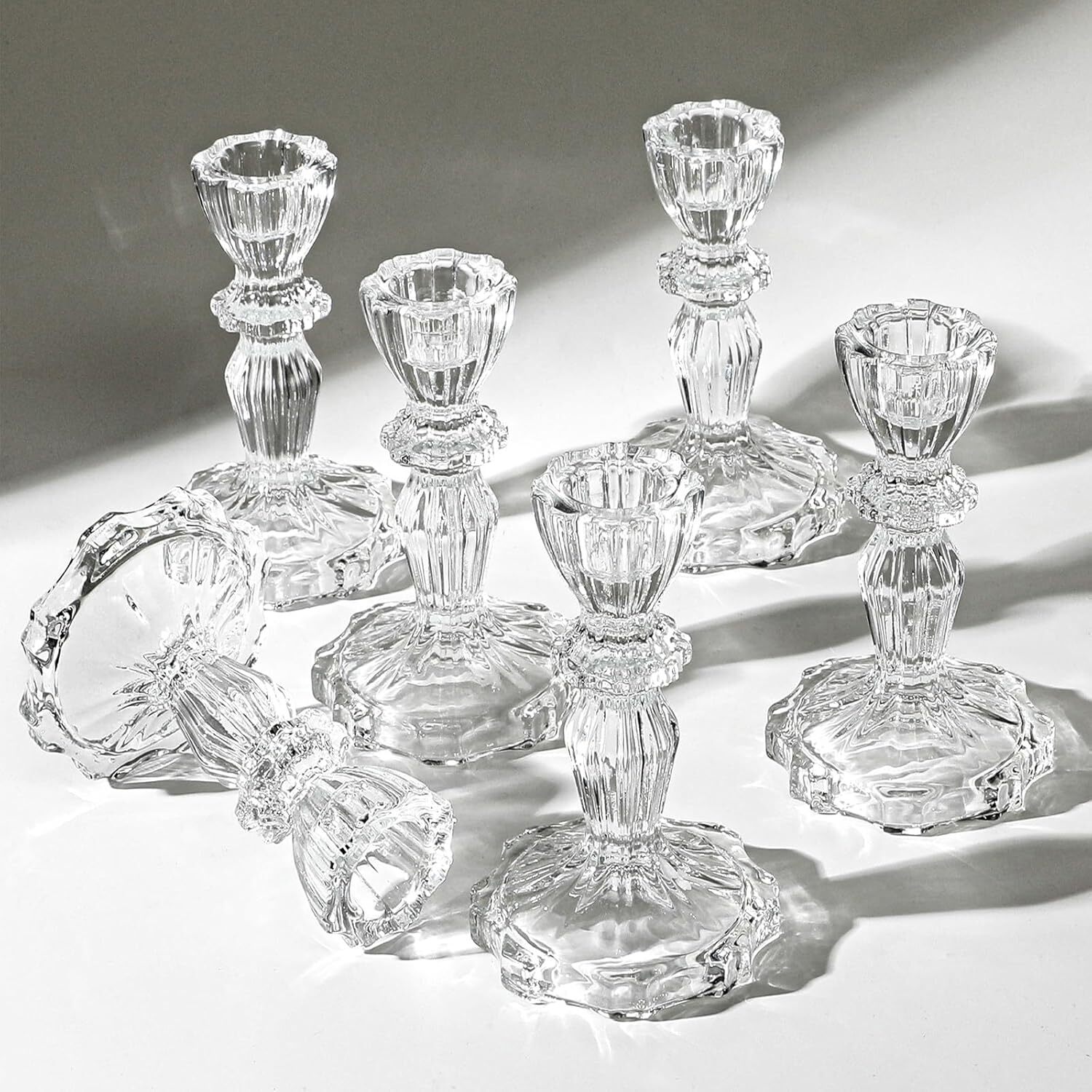 6 Clear Crystal Candle Holders for Glass Taper Holder Decor for Wedding Birthday