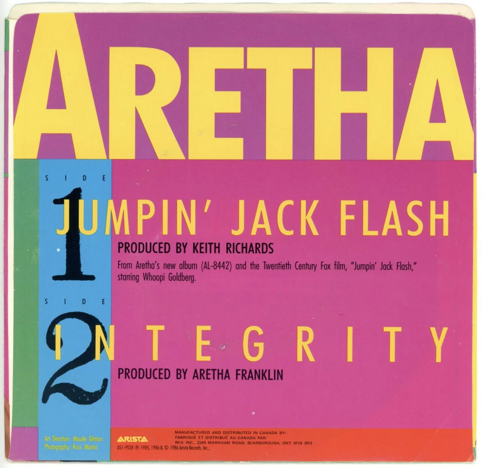 ARETHA FRANKLIN "JUMPIN' JACK FLASH" (1986) 45 RPM SINGLE ~ ORIGINAL OWNER - Image 2 of 4