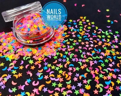 NAILS WORLD STAR HALF MOON Neon Nail Art Glitter 3D Sequins Decoration Summer Holiday UK