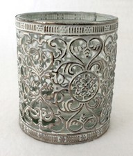 Windlicht Glas Metall Antik Weiss Silber Höhe 9 x Ø 7,5 cm orientalisch