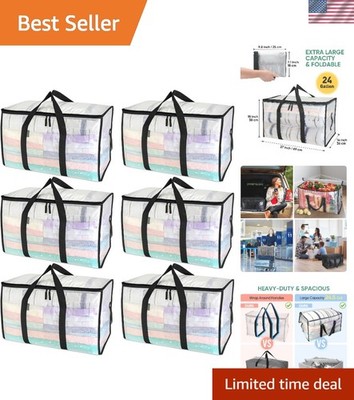 Extra Large Clear Moving Bags - 6-Pack with Reinforced Handles for Easy Packing