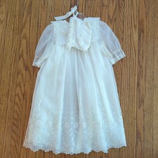 Beautiful Christening Gown 3-12 Mos. Eyelet Embroidered 24" Long 2 Piece Set
