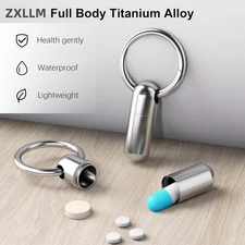Small Pill Case Keychain Portable Pill Container Waterproof Titanium Pocket P...