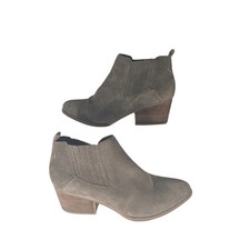 Crown Vintage Womens 6M Olive Taupe Suede Ankle Booties Block Heel Pointed Toe