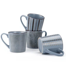 16 Ounce Coffee Mugs Set of 4 Ceramic Coffee Mug with 4 Different Patterns Po...