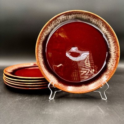 SCIO CASUAL BROWN Drip Glaze 10'' Dinner Plates SET/6 Ironstone Vintage USA