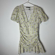 ZARA Checkered Draped Dress Small Floral Mini V Neck Romantic 228