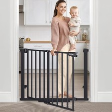 Newest Baby Gate for Stairs with Large Walk Thru Door, 29-40" No Drill Pressu...
