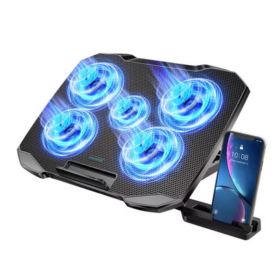 COOLCOLD 5-Fan F2 Plus Laptop Cooling Pad Built-In USB Port for 15'' Laptops