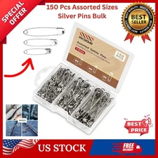 Safety Pins, 150 PCS Safety Pins Assorted, 3 Different Sizes Silver Safety Pins